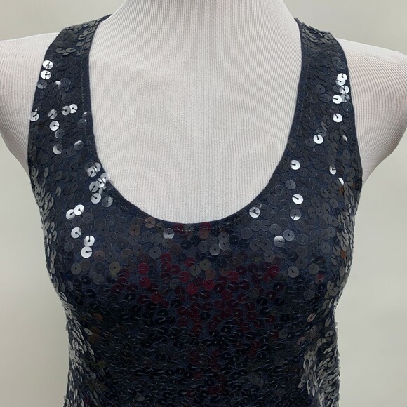 J. Crew Women's Tank Top X-Small Navy Blue Mint Green Sequins Sleeveless - Picture 2 of 9